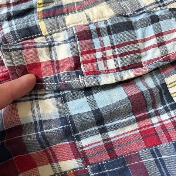 Old Navy Shorts Madras Plaid Patchwork Red Blue Pockets Summer Festival Size 33 - Picture 6 of 8
